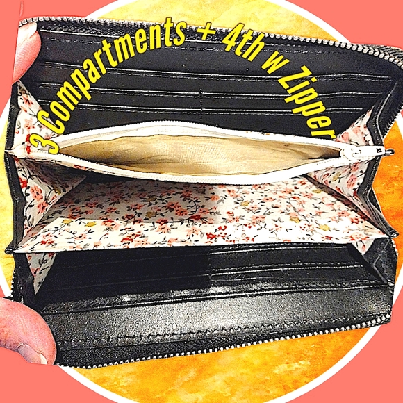 Anna Sui Vintage Black Patent Leather Wallet Many Slots All Around Zipper MINT - Picture 7 of 10
